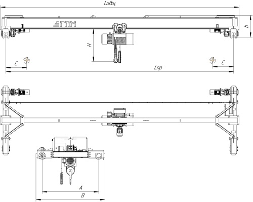 Кран мостовой электрический однобалочный опорный г/п 2,0