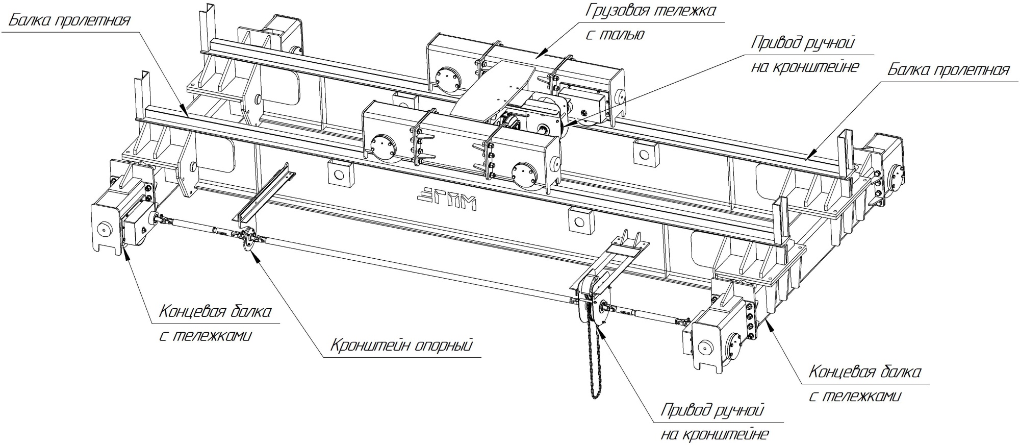 Кран мостовой ручной двухбалочный опорный 30 тонн