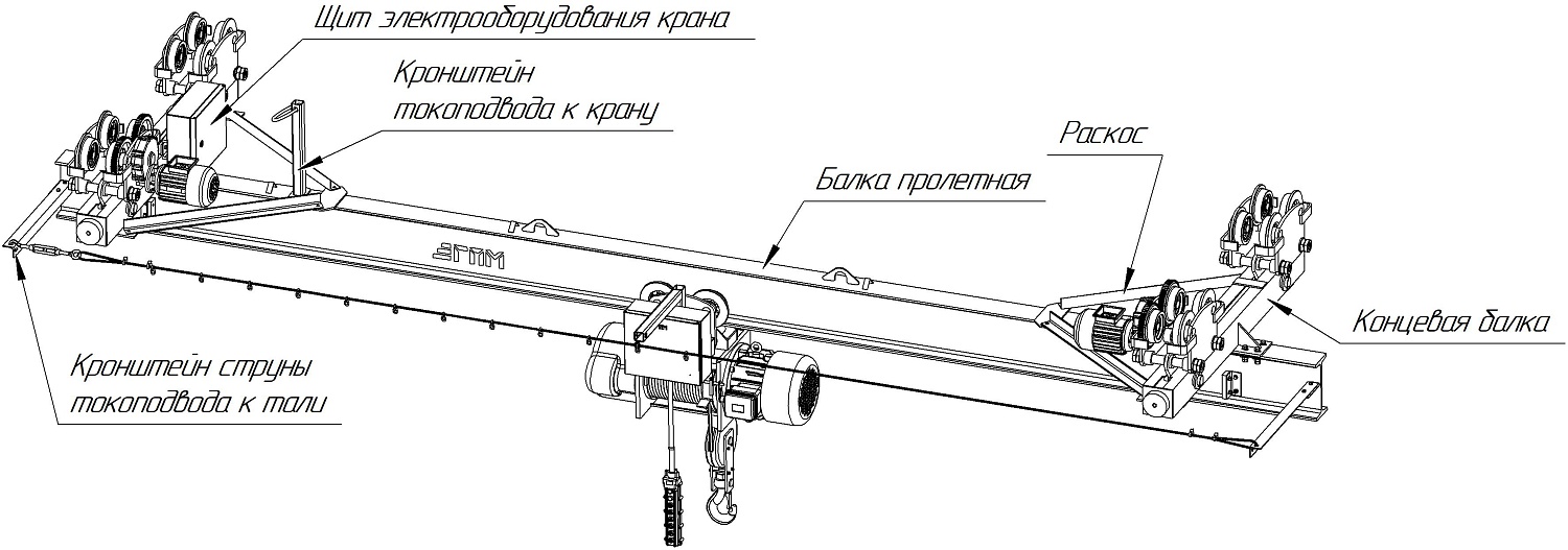 Кран мостовой электрический однобалочный подвесной г/п 1,0