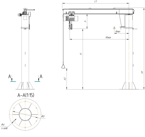 Кран консольный стационарный ручной на колонне тип ККР 3 — 3,2 тонны