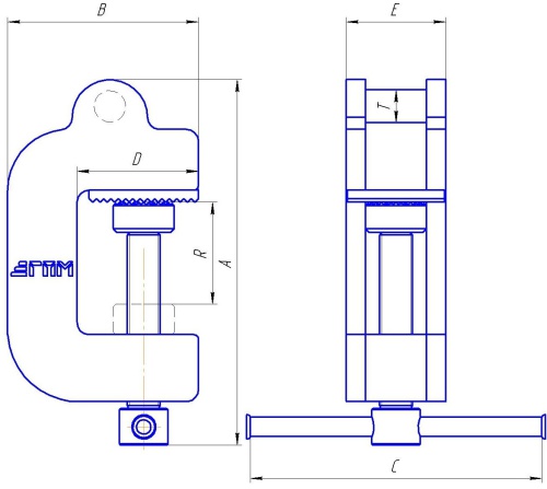 Захват струбцина для горизонтального подъема листа