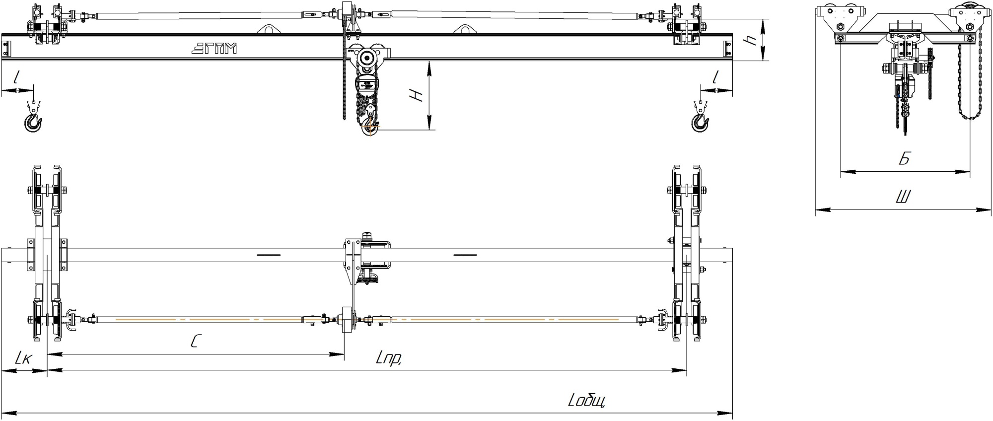 Кран подвесной ручной мостовой однобалочный 12,5 тонн Кран подвесной ручной мостовой однобалочный 12,5 тонн