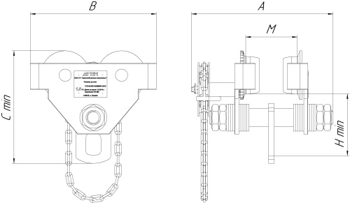 Кошка ручная приводная 1 тонна